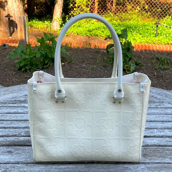 đź’ŻAuthentic Kate Spade Quinn Embossed Ace of Spades Cream Tote Bag Satchel - Picture 3 of 11